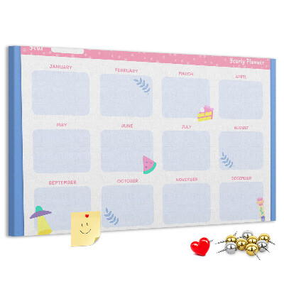 Tablero de corcho decorativo agenda anual con estampado de frutas