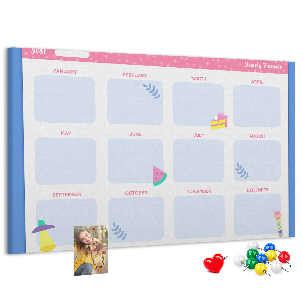 Tablero de corcho decorativo agenda anual con estampado de frutas