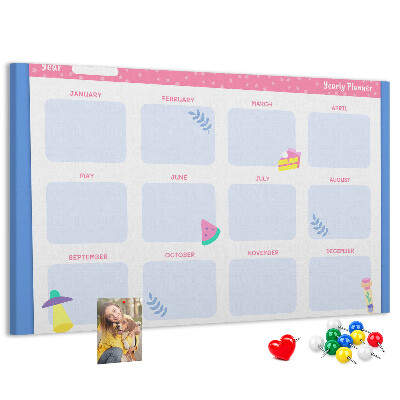 Tablero de corcho decorativo agenda anual con estampado de frutas