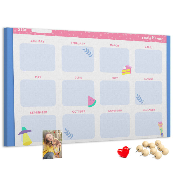 Tablero de corcho decorativo agenda anual con estampado de frutas