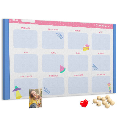 Tablero de corcho decorativo agenda anual con estampado de frutas