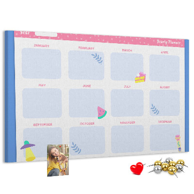 Tablero de corcho decorativo agenda anual con estampado de frutas