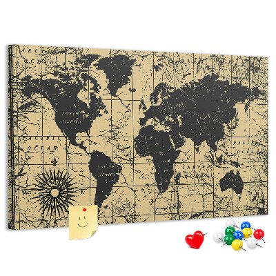 Pizarra de corcho Mapa del mundo antiguo en negro y oro.