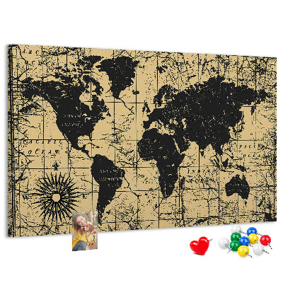 Pizarra de corcho mapamundi del mundo antiguo en colores negro y oro