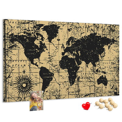 Pizarra de corcho mapamundi del mundo antiguo en colores negro y oro