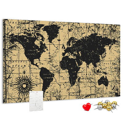 Pizarra de corcho mapamundi del mundo antiguo en colores negro y oro