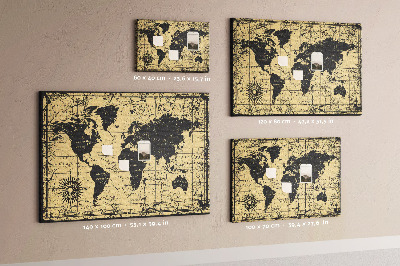 Pizarra de corcho mapamundi del mundo antiguo en colores negro y oro