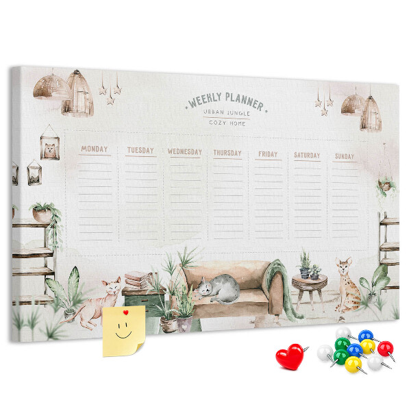 Tablero de corcho decorado planificador semanal de estilo hogareño