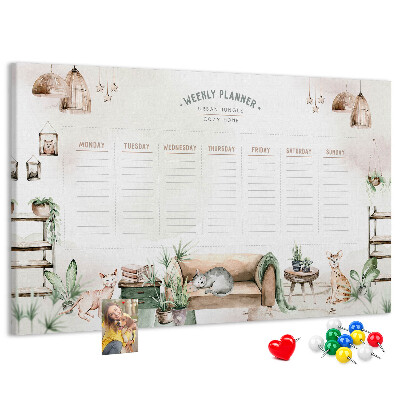 Tablero de corcho decorado planificador semanal de estilo hogareño