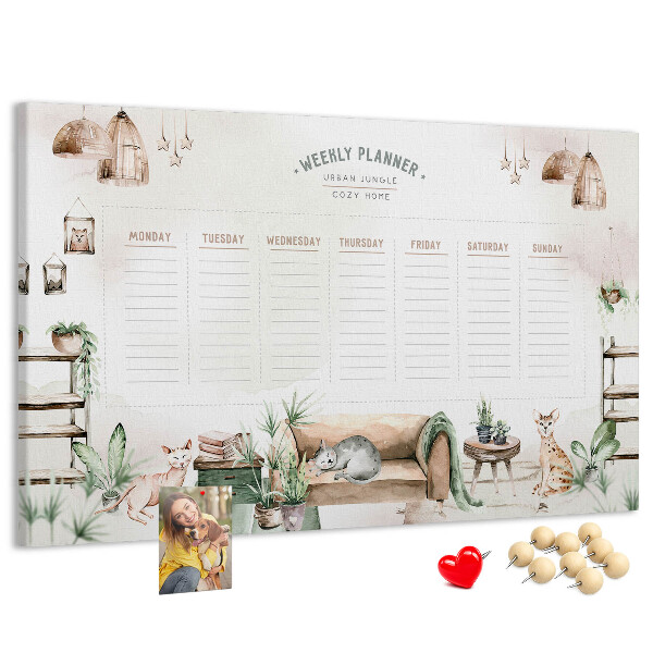 Tablero de corcho decorado planificador semanal de estilo hogareño