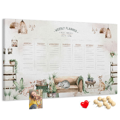 Tablero de corcho decorado planificador semanal de estilo hogareño