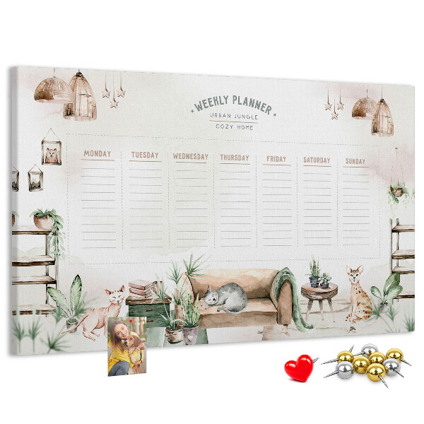Tablero de corcho decorado planificador semanal de estilo hogareño