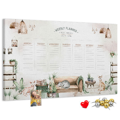 Tablero de corcho decorado planificador semanal de estilo hogareño