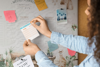 Tablero de corcho decorado planificador semanal de estilo hogareño