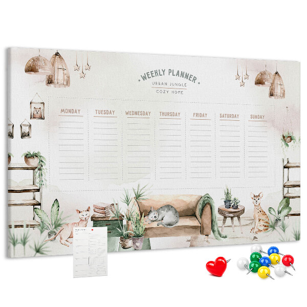 Tablero de corcho decorado planificador semanal de estilo hogareño