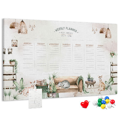 Tablero de corcho decorado planificador semanal de estilo hogareño