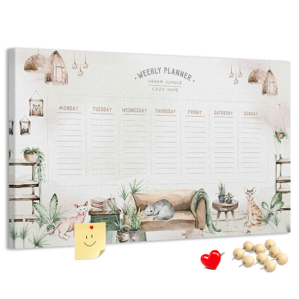 Tablero de corcho decorado planificador semanal de estilo hogareño