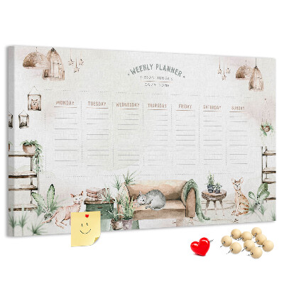 Tablero de corcho decorado planificador semanal de estilo hogareño