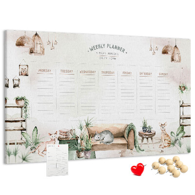 Tablero de corcho decorado planificador semanal de estilo hogareño
