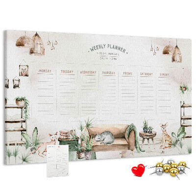 Tablero de corcho decorado planificador semanal de estilo hogareño