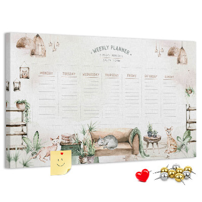 Tablero de corcho decorado planificador semanal de estilo hogareño