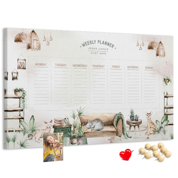 Tablero de corcho decorado planificador semanal de estilo hogareño