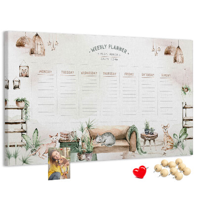 Tablero de corcho decorado planificador semanal de estilo hogareño