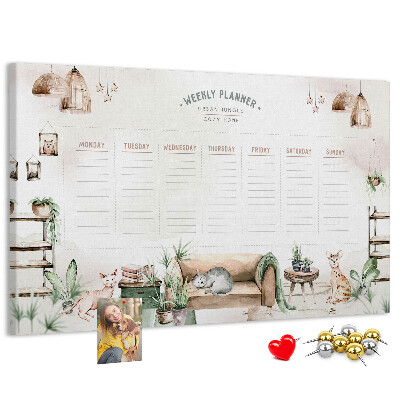 Tablero de corcho decorado planificador semanal de estilo hogareño