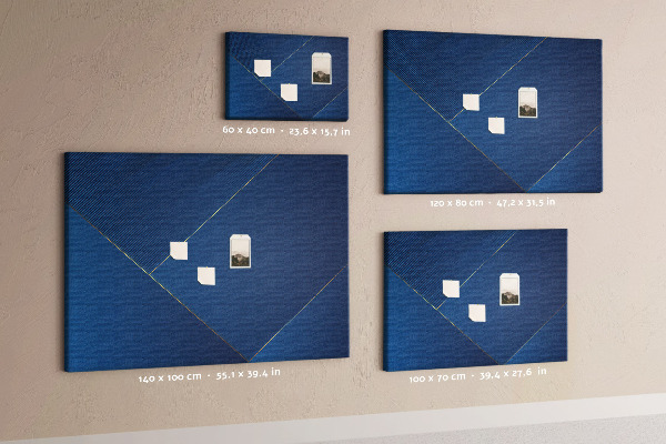 Tablero de anuncios con elegantes diseños geométricos en tonos azules