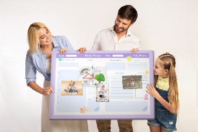Tablero de corcho decorado con diseño de agenda semanal y detalles coloridos