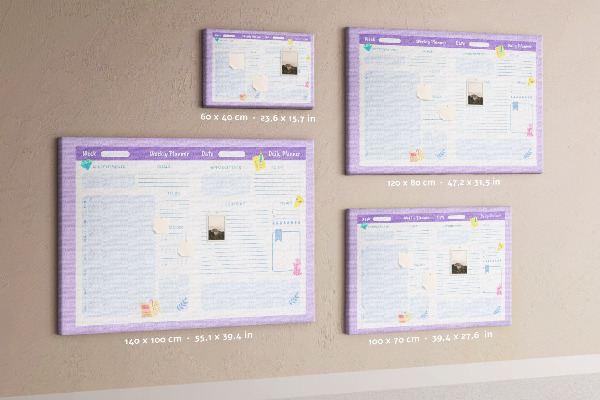 Tablero de corcho decorado con diseño de agenda semanal y detalles coloridos