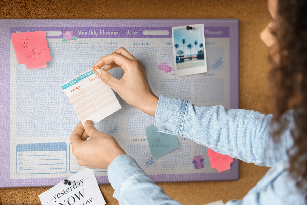 Tablero de anuncios agenda anual en colores pastel