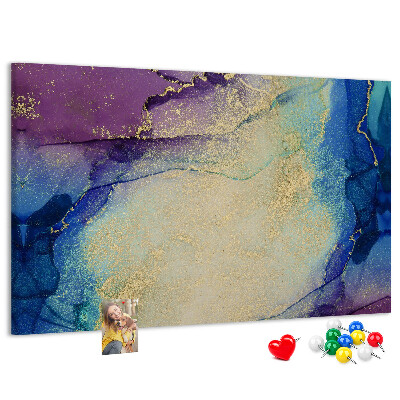 Pizarra de corcho con diseño abstracto en tonos azules