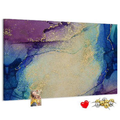 Pizarra de corcho con diseño abstracto en tonos azules