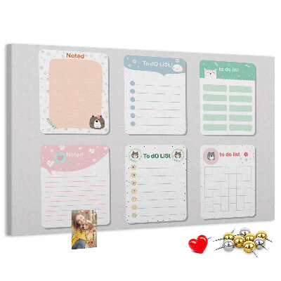 Pizarra de corcho con diseño de cuadernos coloridos con motivos de animales