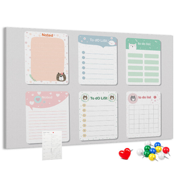 Pizarra de corcho con diseño de cuadernos coloridos con motivos de animales
