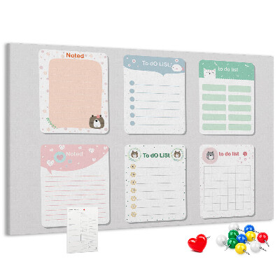 Pizarra de corcho con diseño de cuadernos coloridos con motivos de animales