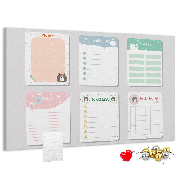 Pizarra de corcho con diseño de cuadernos coloridos con motivos de animales