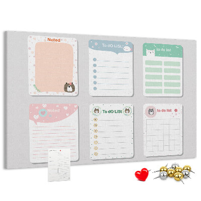 Pizarra de corcho con diseño de cuadernos coloridos con motivos de animales