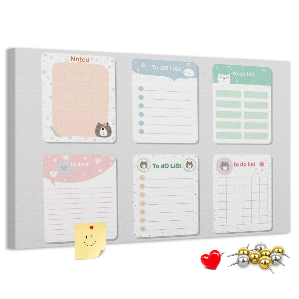 Pizarra de corcho con diseño de cuadernos coloridos con motivos de animales