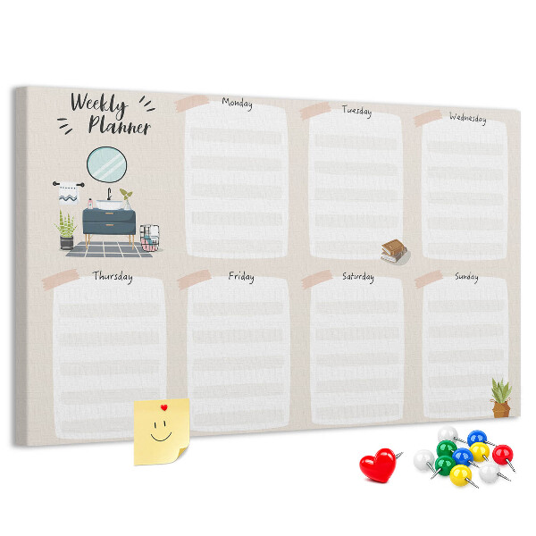 Tablero de corcho decorado agenda semanal con diseño minimalista