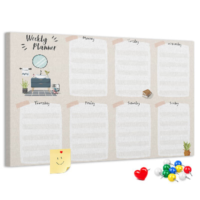 Tablero de corcho decorado Agenda semanal con diseño minimalista