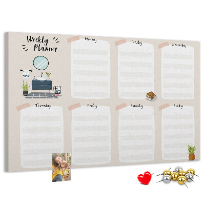 Tablero de corcho decorado agenda semanal con diseño minimalista