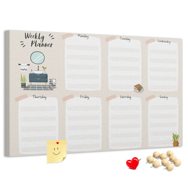 Tablero de corcho decorado agenda semanal con diseño minimalista