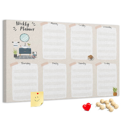 Tablero de corcho decorado agenda semanal con diseño minimalista