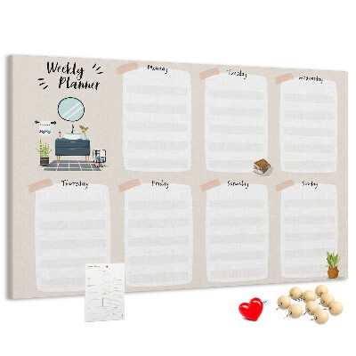 Tablero de corcho decorado agenda semanal con diseño minimalista