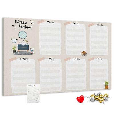 Tablero de corcho decorado agenda semanal con diseño minimalista