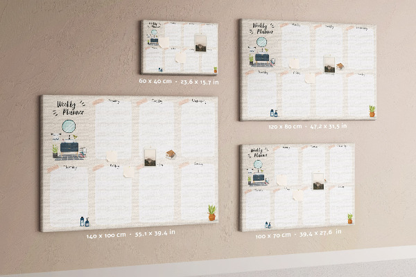 Tablero de corcho decorado agenda semanal con diseño minimalista