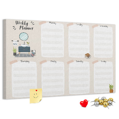 Tablero de corcho decorado agenda semanal con diseño minimalista