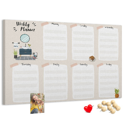 Tablero de corcho decorado agenda semanal con diseño minimalista